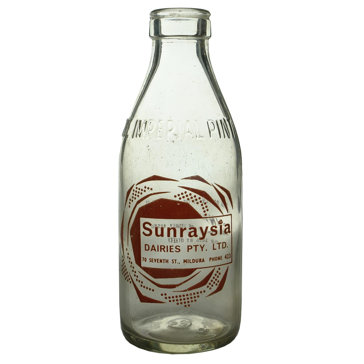 Milk. Sunraysia Dairies Pty. Ltd, Mildura. Ceramic label. 1 Pint.