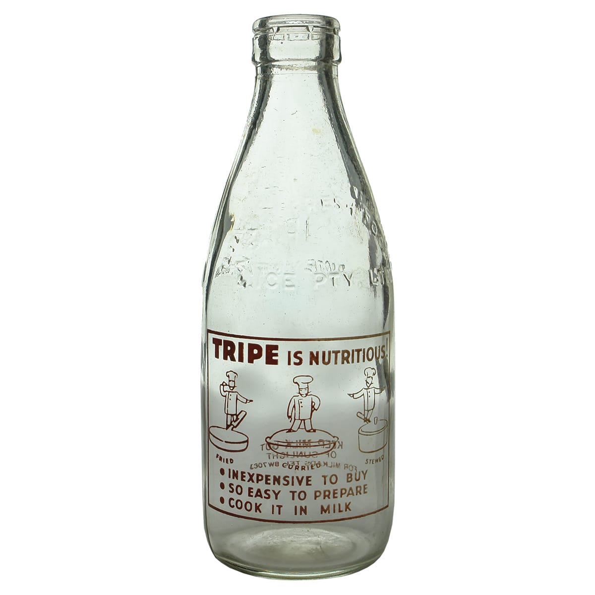 Milk. NSW Fresh Food & Ice Pty Ltd. Ceramic label advertising Tripe. 1 Pint.