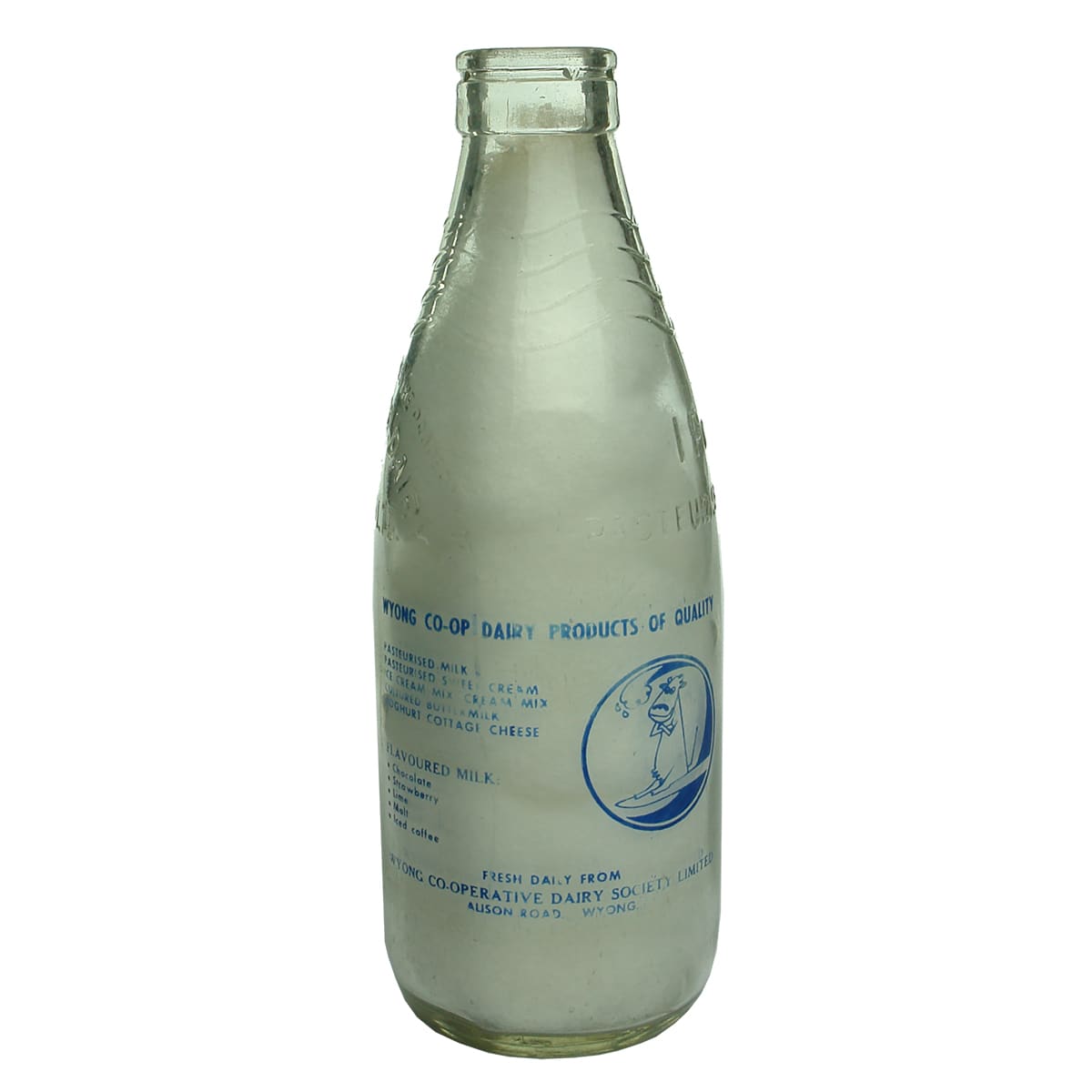 Milk. Wyong Co-Op Dairy Society Ltd. Foil Top. Blue Print. 1 Pint.