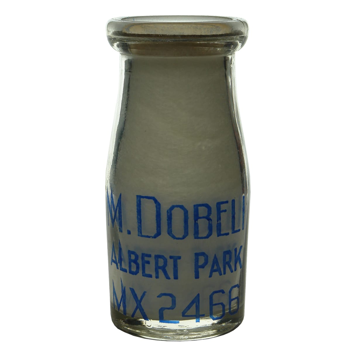 Milk. M. Dobeli, Albert Park. Wad lip. Ceramic label. 1/4 Pint.