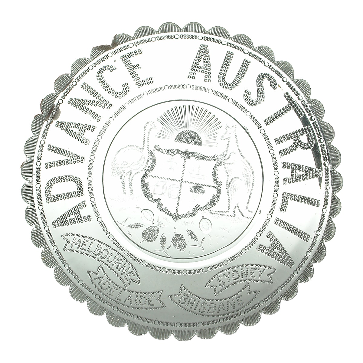 Commemorative Pressed Glass Bowl. Advance Australia. Coat of Arms.