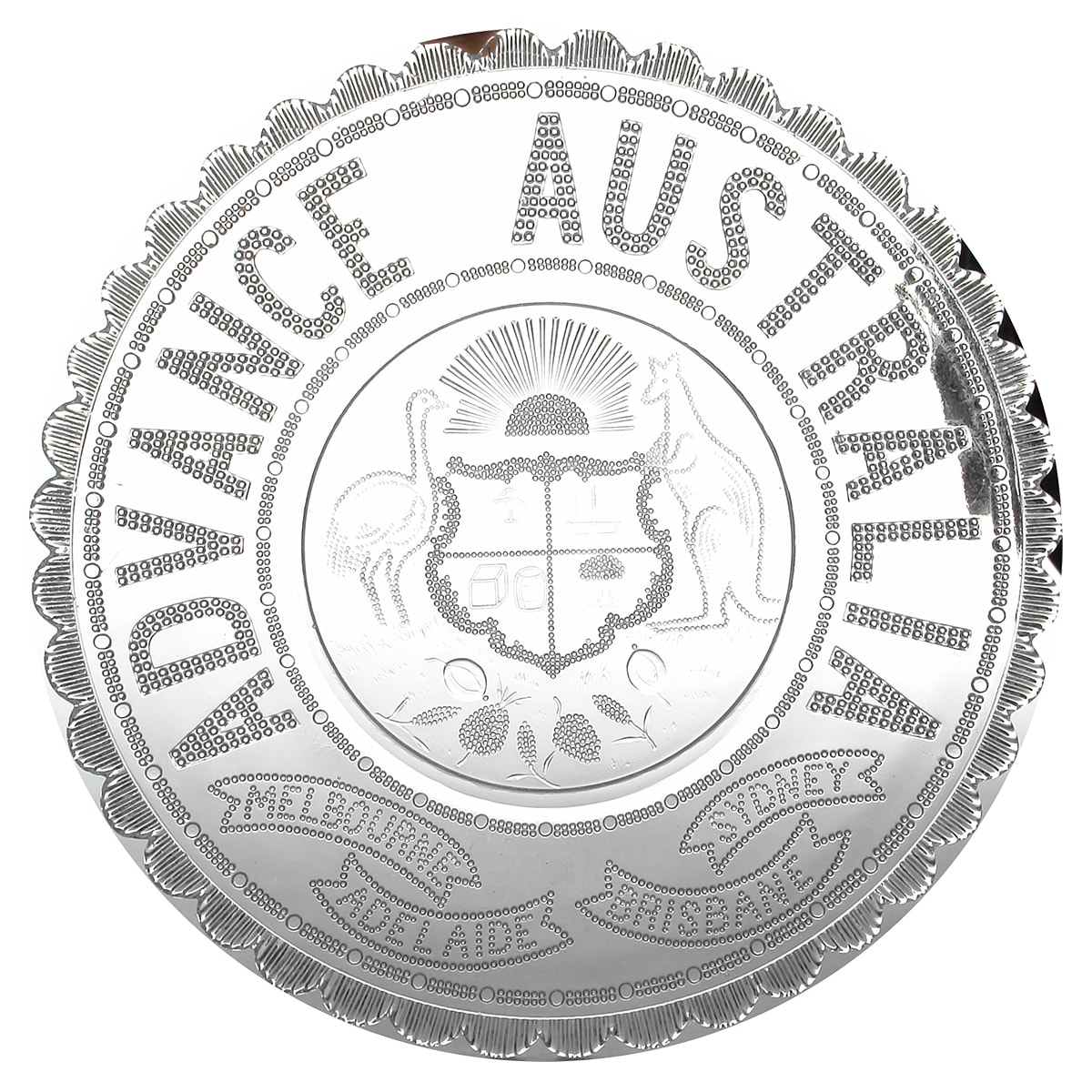 Commemorative Pressed Glass Plate. Advance Australia. Coat of Arms.