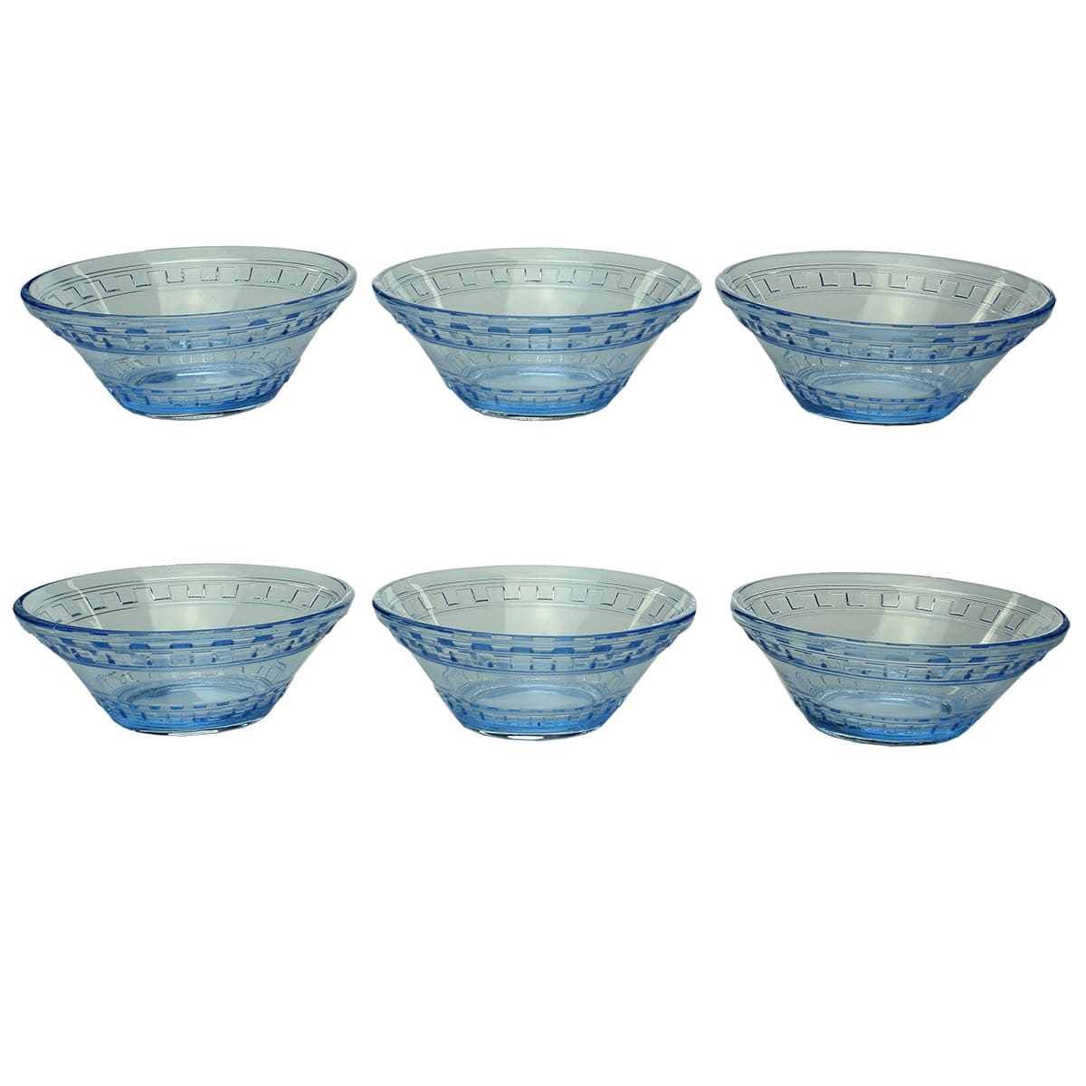 Glassware. Six small blue glass bowls.