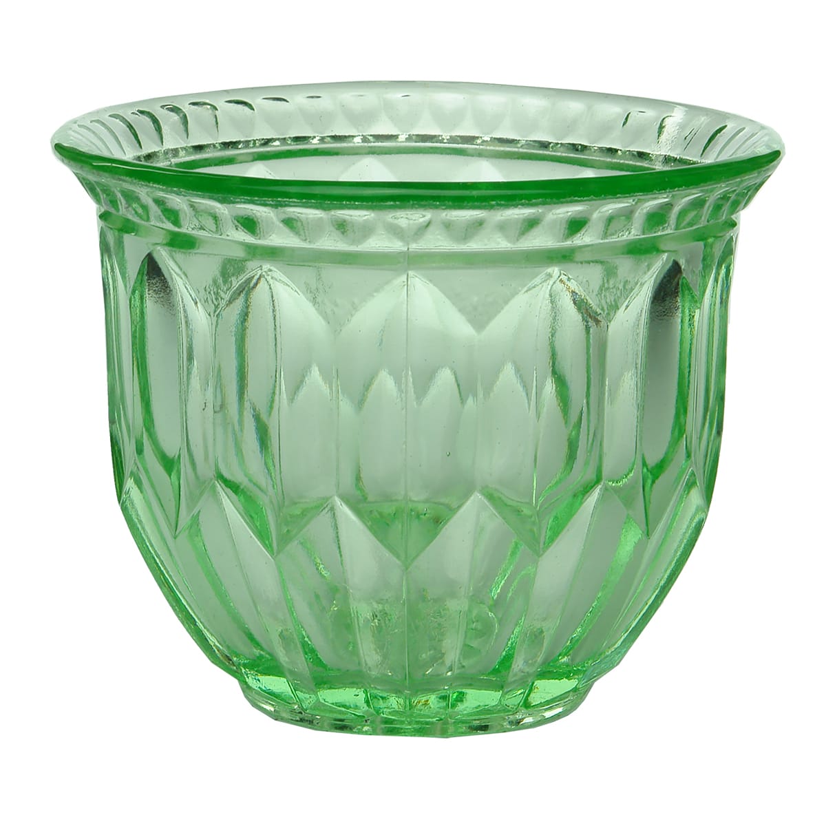 Glassware. Short green depression glass vase.