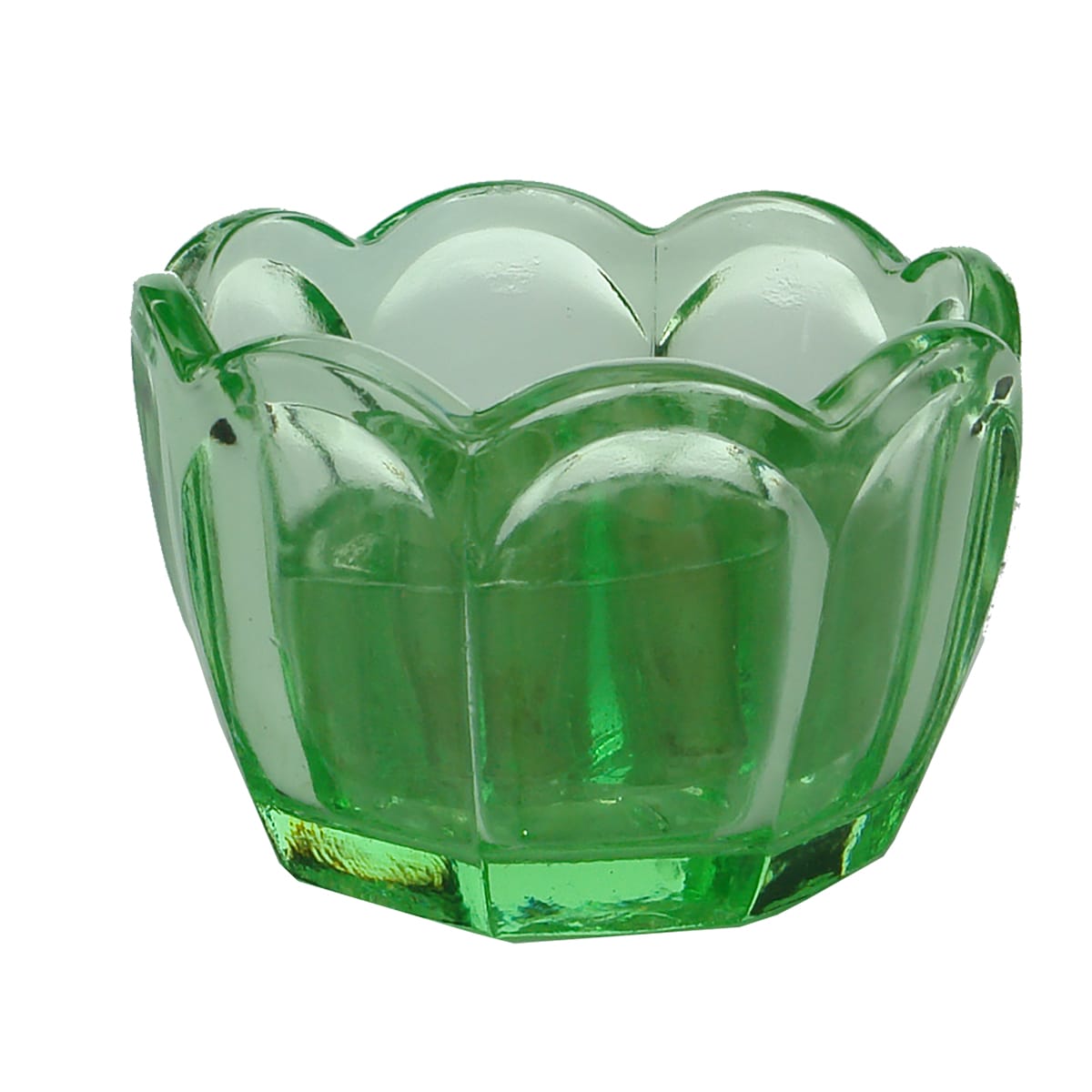 Glassware. Small green depression glass bowl with frog.