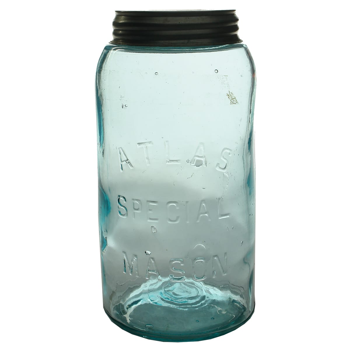 Fruit Jar. Atlas Special Mason. Blue Aqua. Half Gallon.