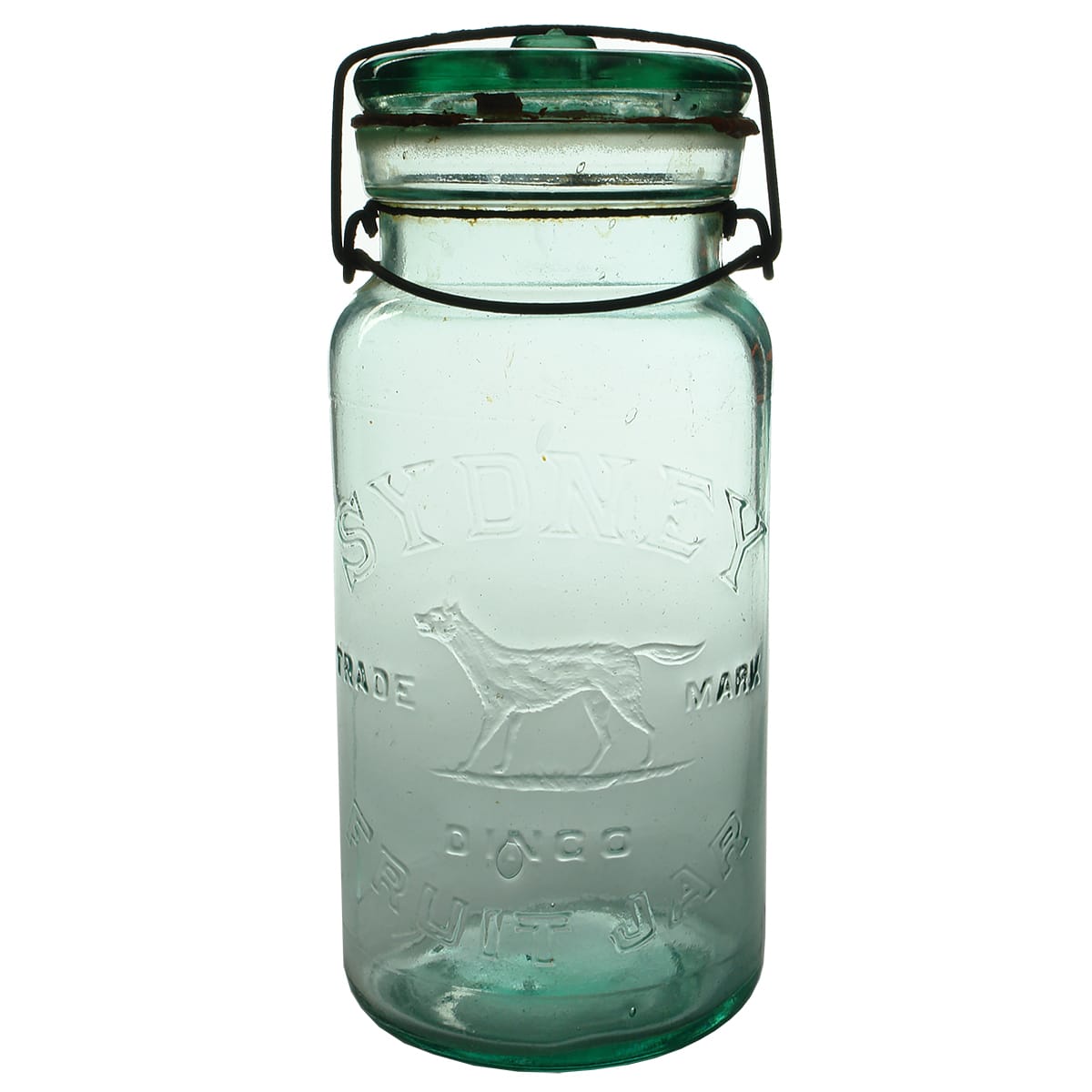 Fruit Jar. Sydney, Dingo Fruit Jar. Aqua. Half Gallon. (New South Wales)