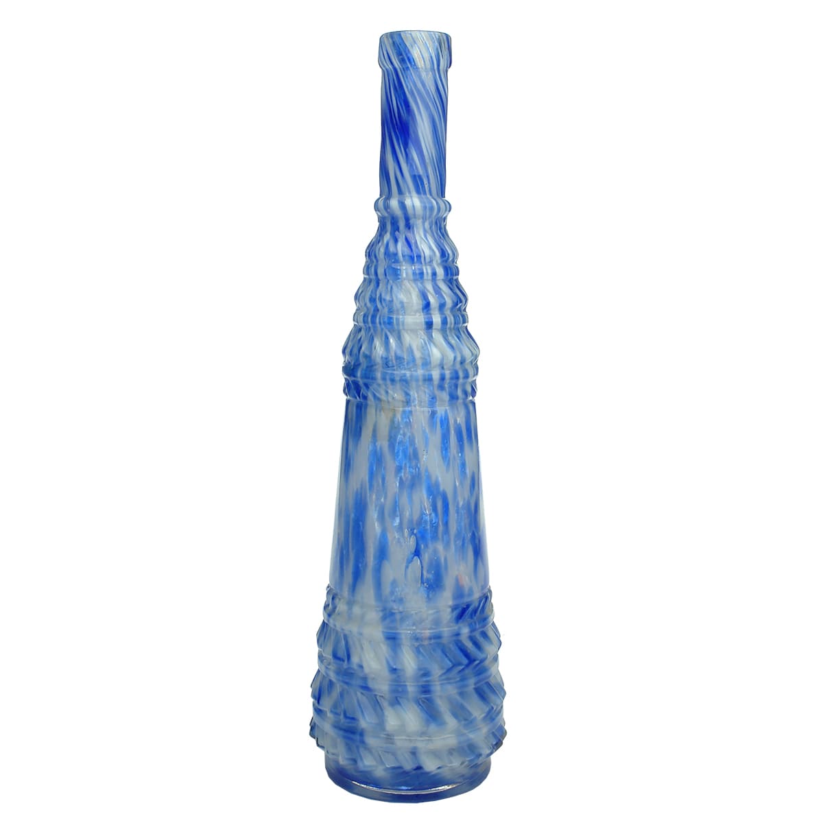 Tall Blue & White "Nailsea" glass Condiment or Liqueur.