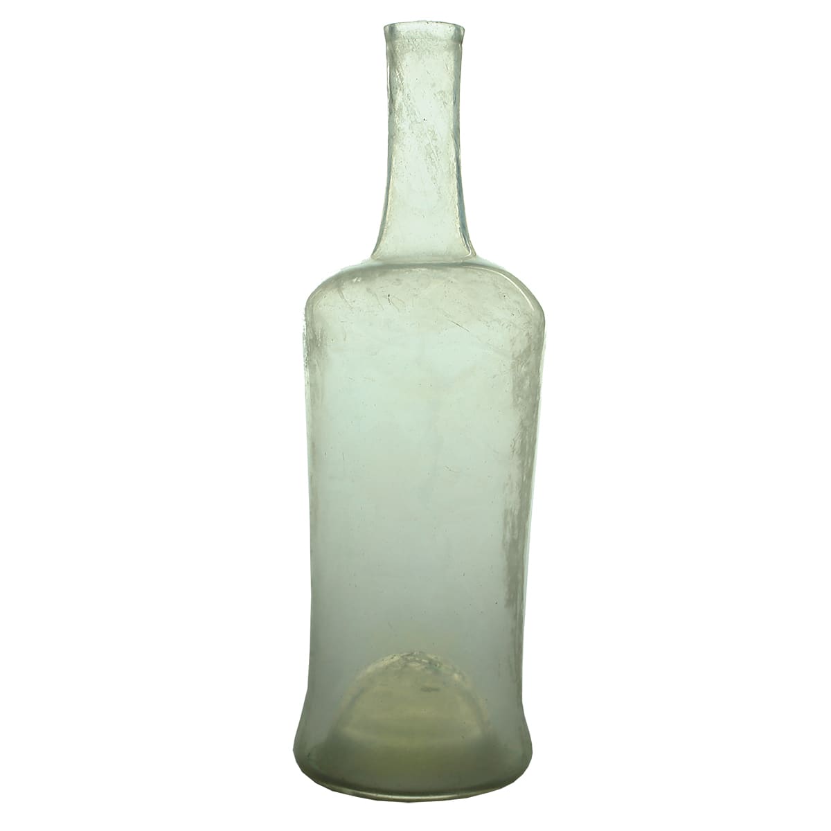 Freeblown Flint glass bottle. Pontil scar to base.