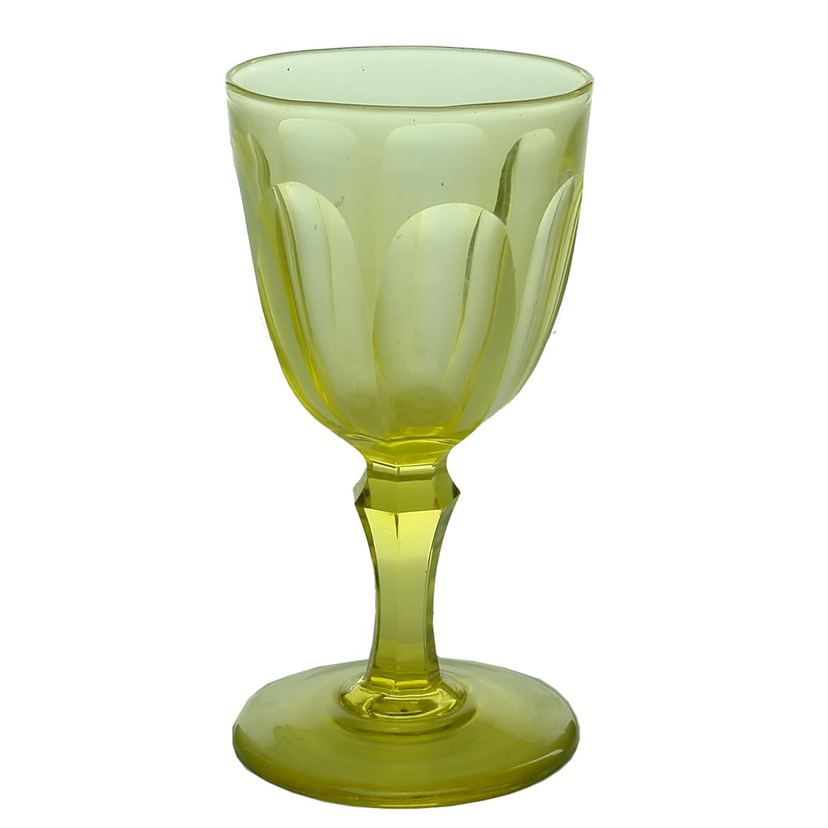 Glass. Early amber stemmed glass with polished pontil.