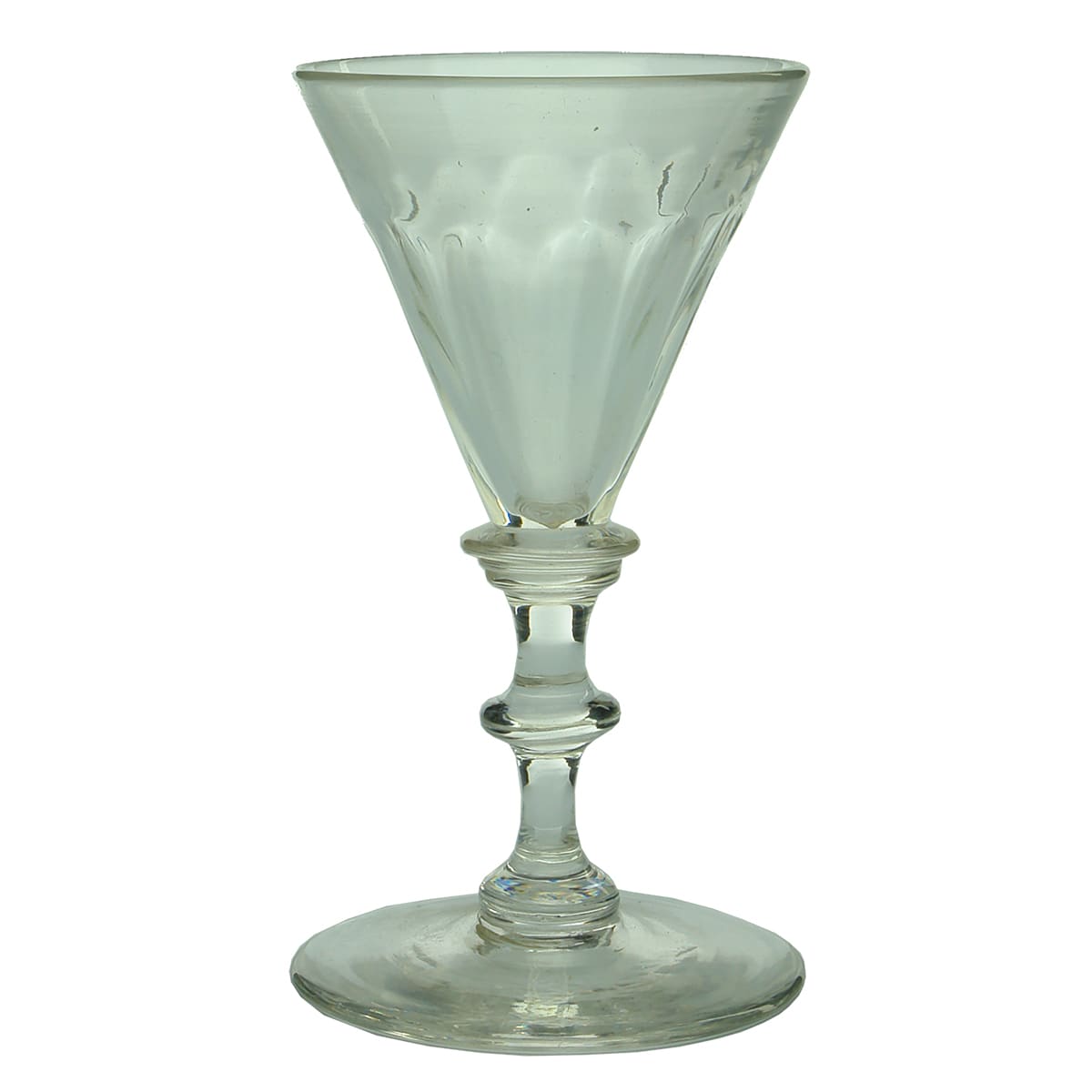 Early Glass. Georgian Trumpet Bowl Glass with Double Bladed Knop to Stem.