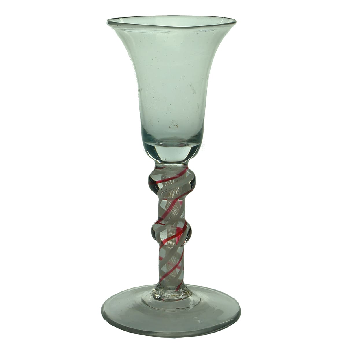 Glass. Georgian twisted white and red stem with double knop.