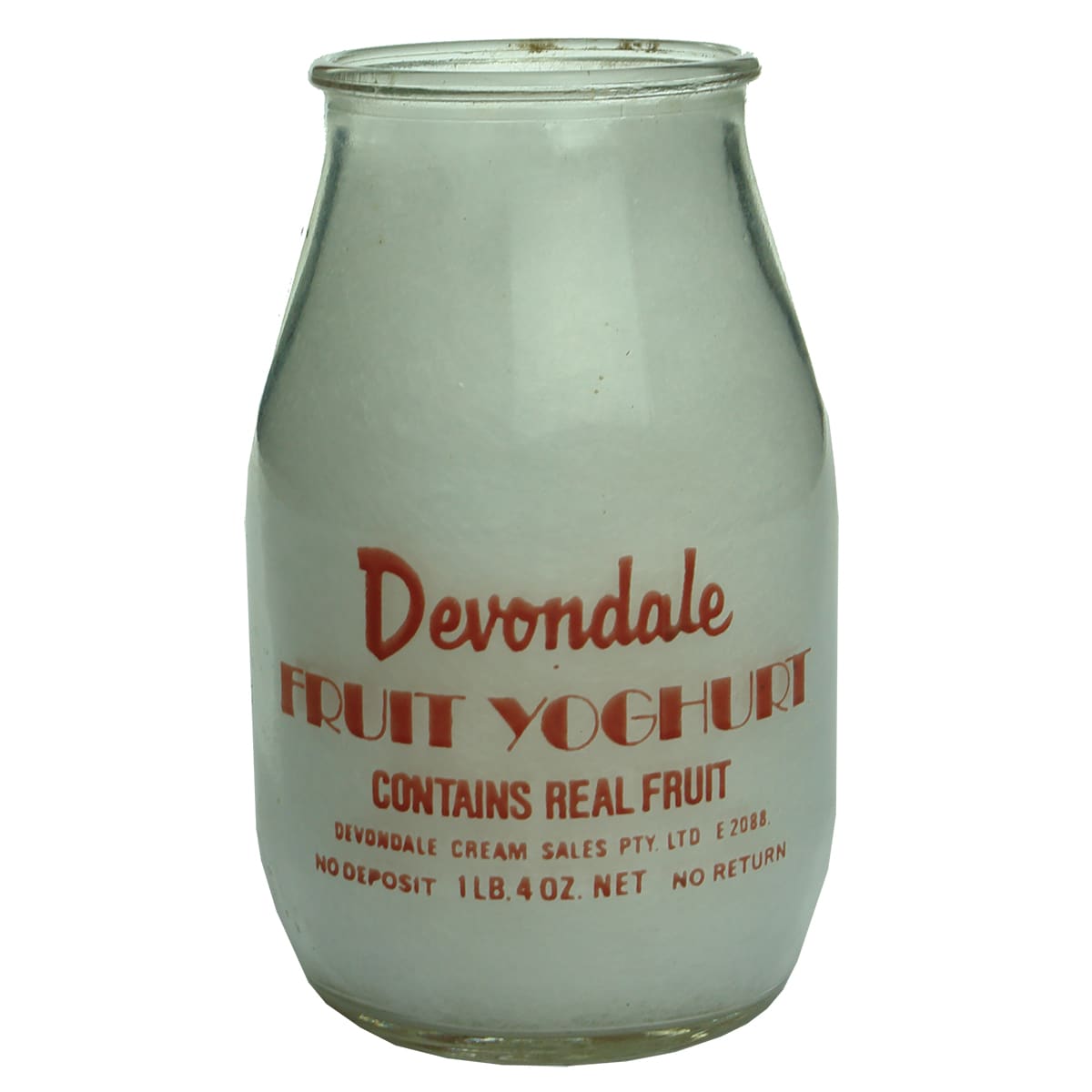 Dairy. Devondale Fruit Yoghurt. 1 LB 4 OZ. Red print.