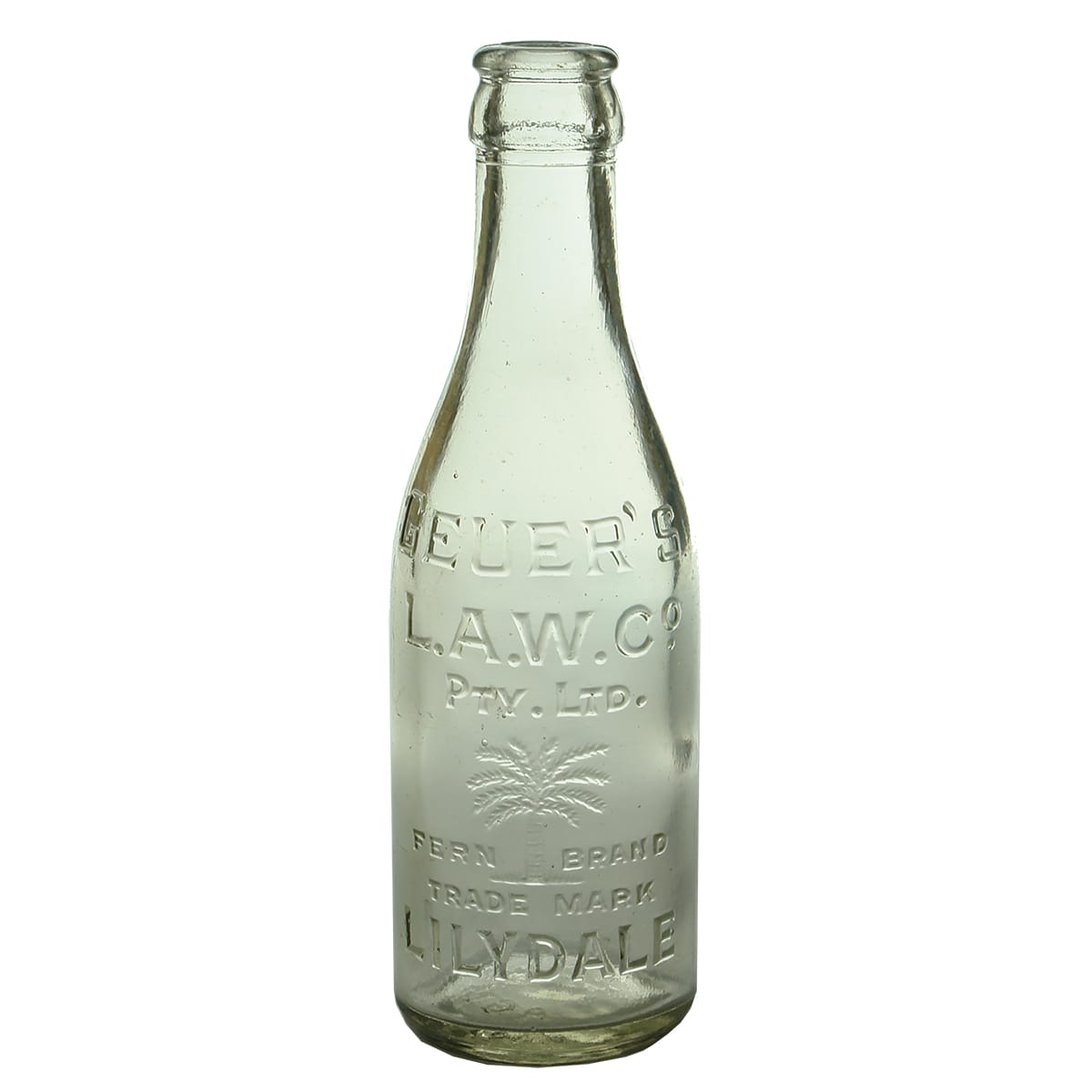 Crown Seal. Geuer's. L. A. W. Co., Lilydale. Fern Brand. Clear. 6 oz. (Victoria)