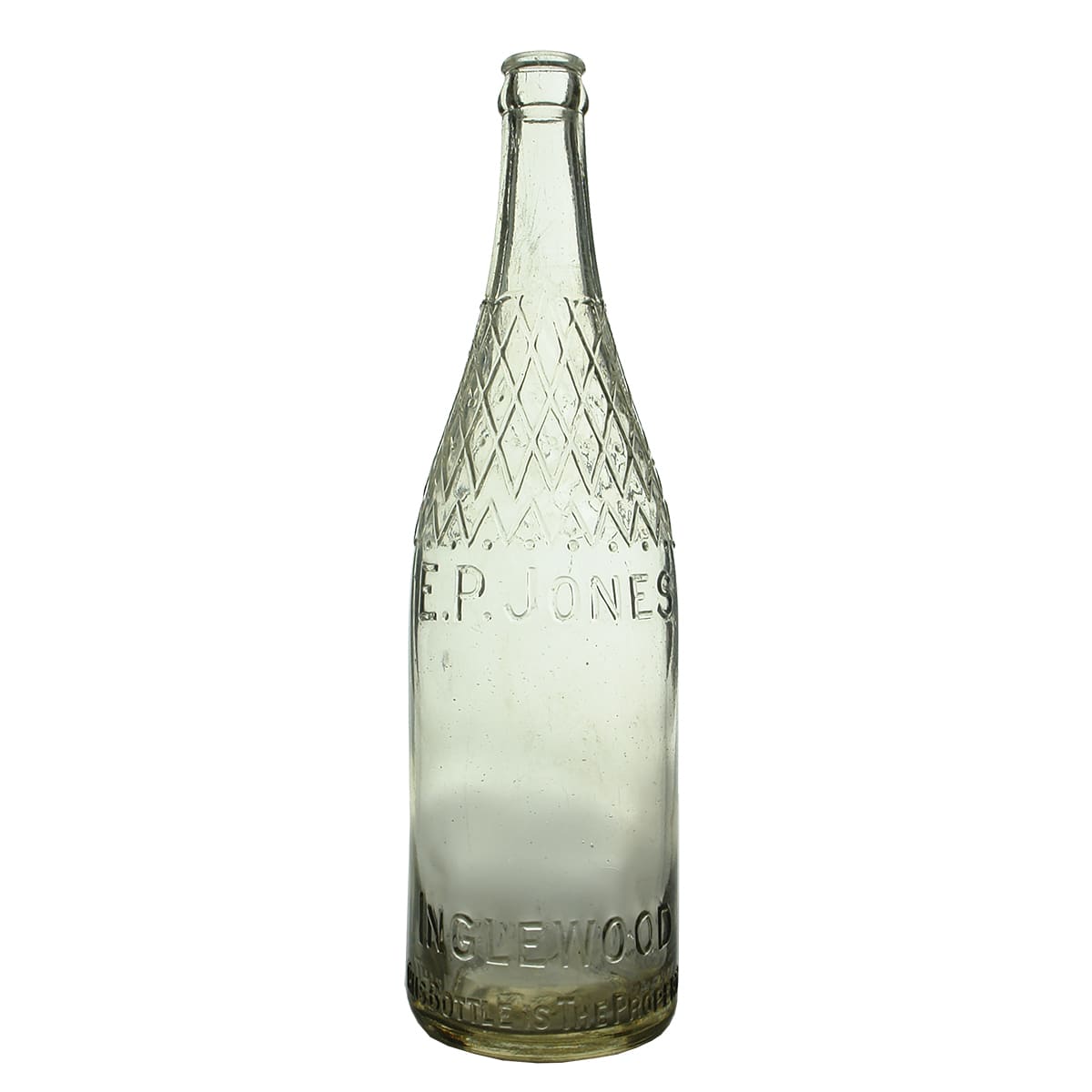 Crown Seal. Jones, Inglewood. Fancy neck and Shoulder. Clear. 26 oz. (Victoria)