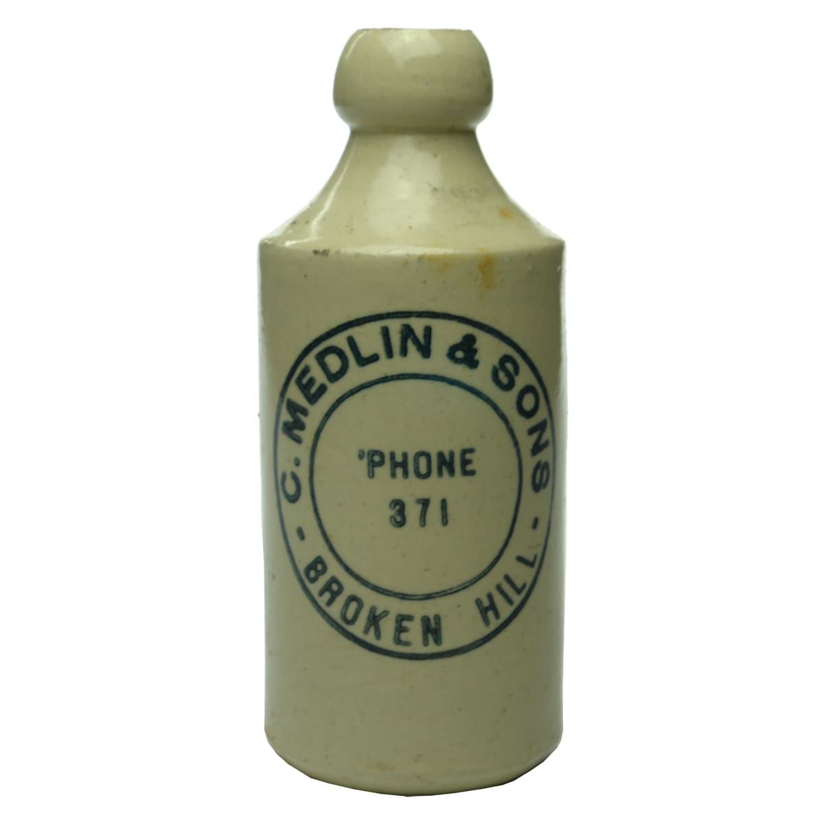 Ginger Beer. Medlin & Sons, Broken Hill. Dump. All White. 10 oz. (New South Wales)