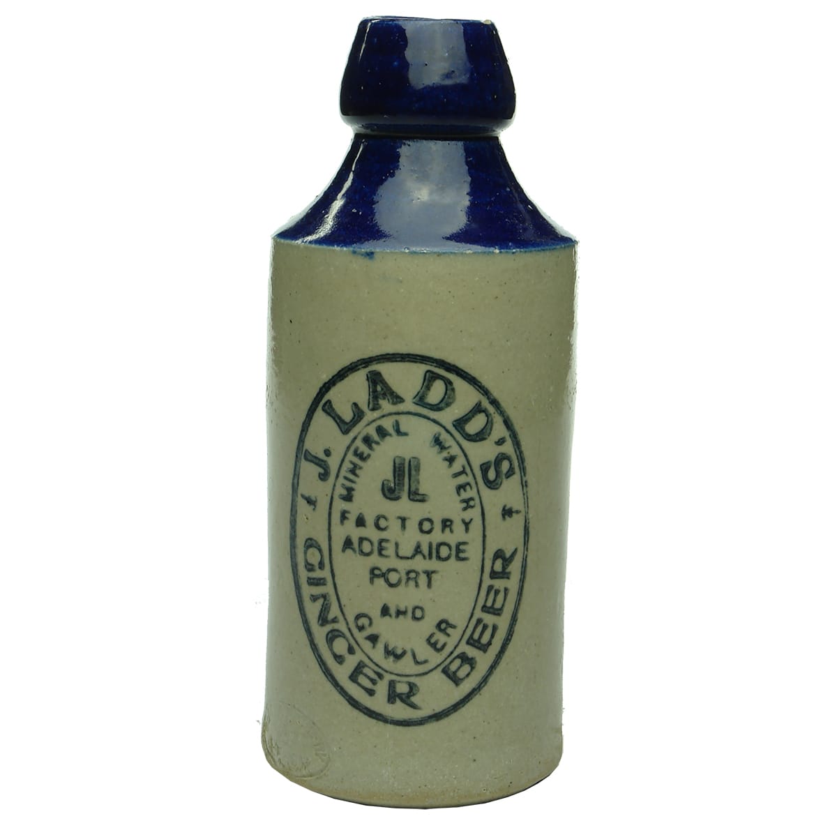 Ginger Beer.  J. Ladd, Adelaide, Port and Gawler.  Blue Top.  10 oz. (South Australia)