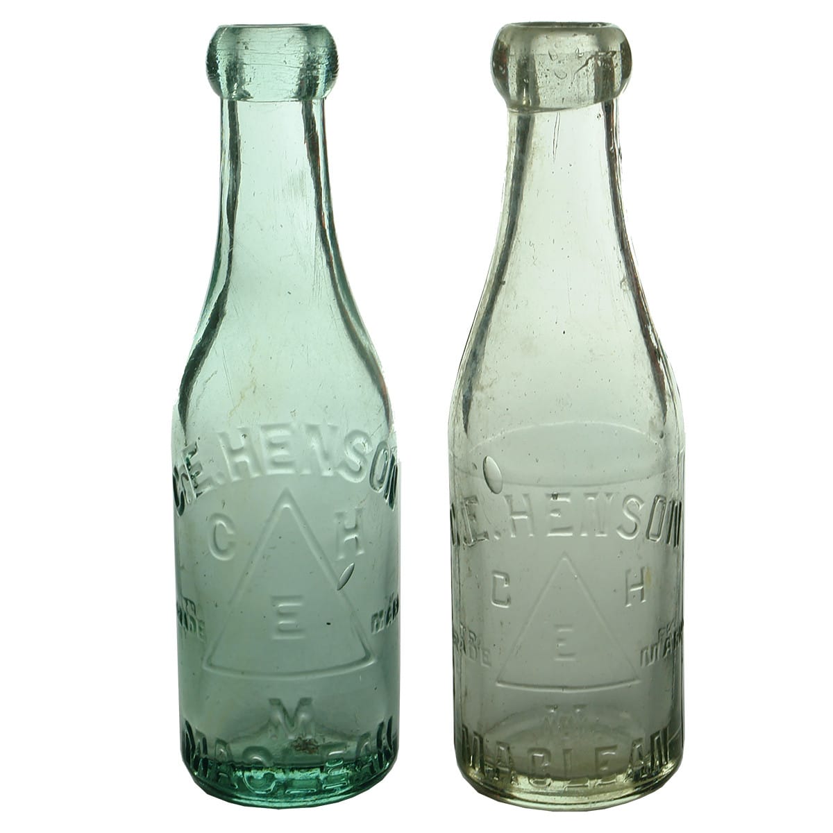 Pair of different C. E. Henson, Maclean blob top sodas. 6 oz. (New South Wales)