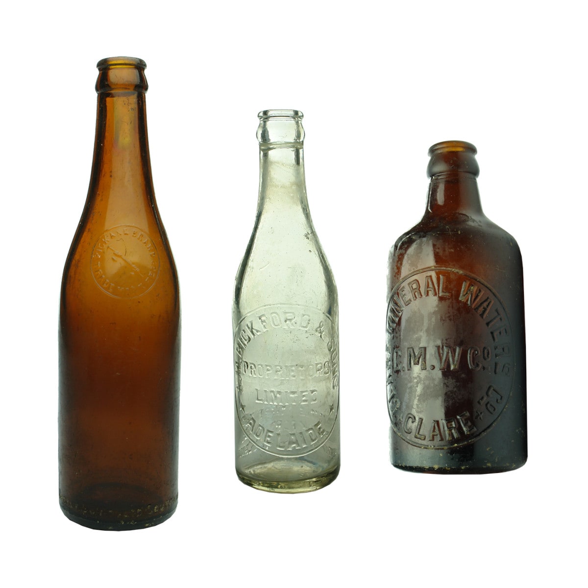 Three Crown Seals. Pickaxe Brand Southwark; A. M. Bickford & Sons, Adelaide; Clare Mineral Water Co Ginger Beer. (South Australia)