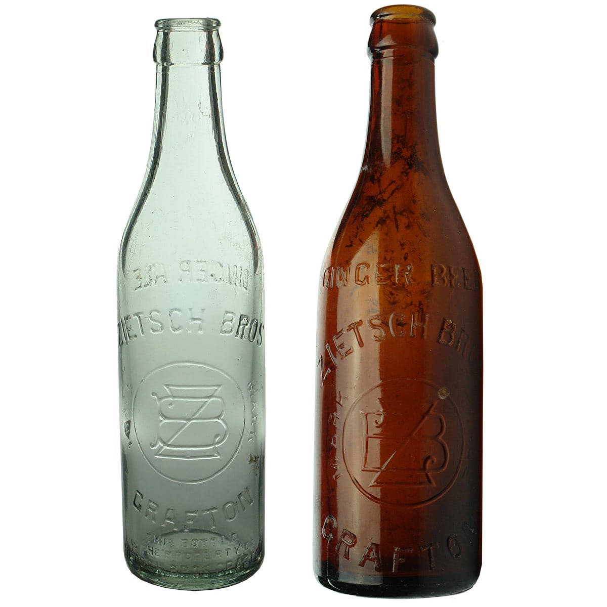 Two Crown Seal Zietsch Bros., Grafton bottles. Ginger Ale & Ginger Beer. (New South Wales)