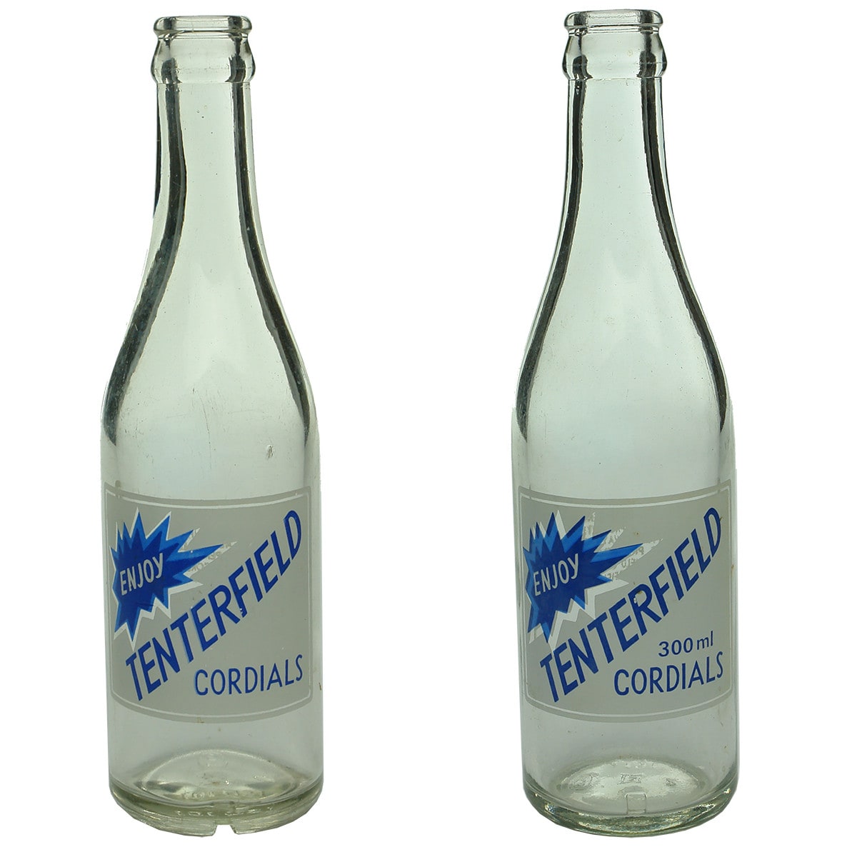 Two variations of Tenterfield Cordials Blue & White Ceramic Label Crown Seal. (New South Wales)