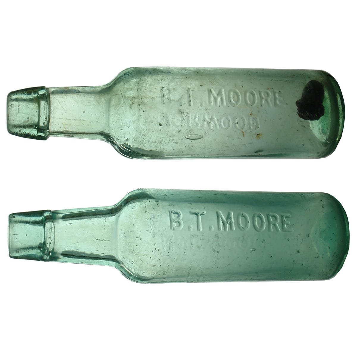 Two Lamonts. Both:  B. T. Moore, Norwood.  Aqua.  10 oz. (South Australia)