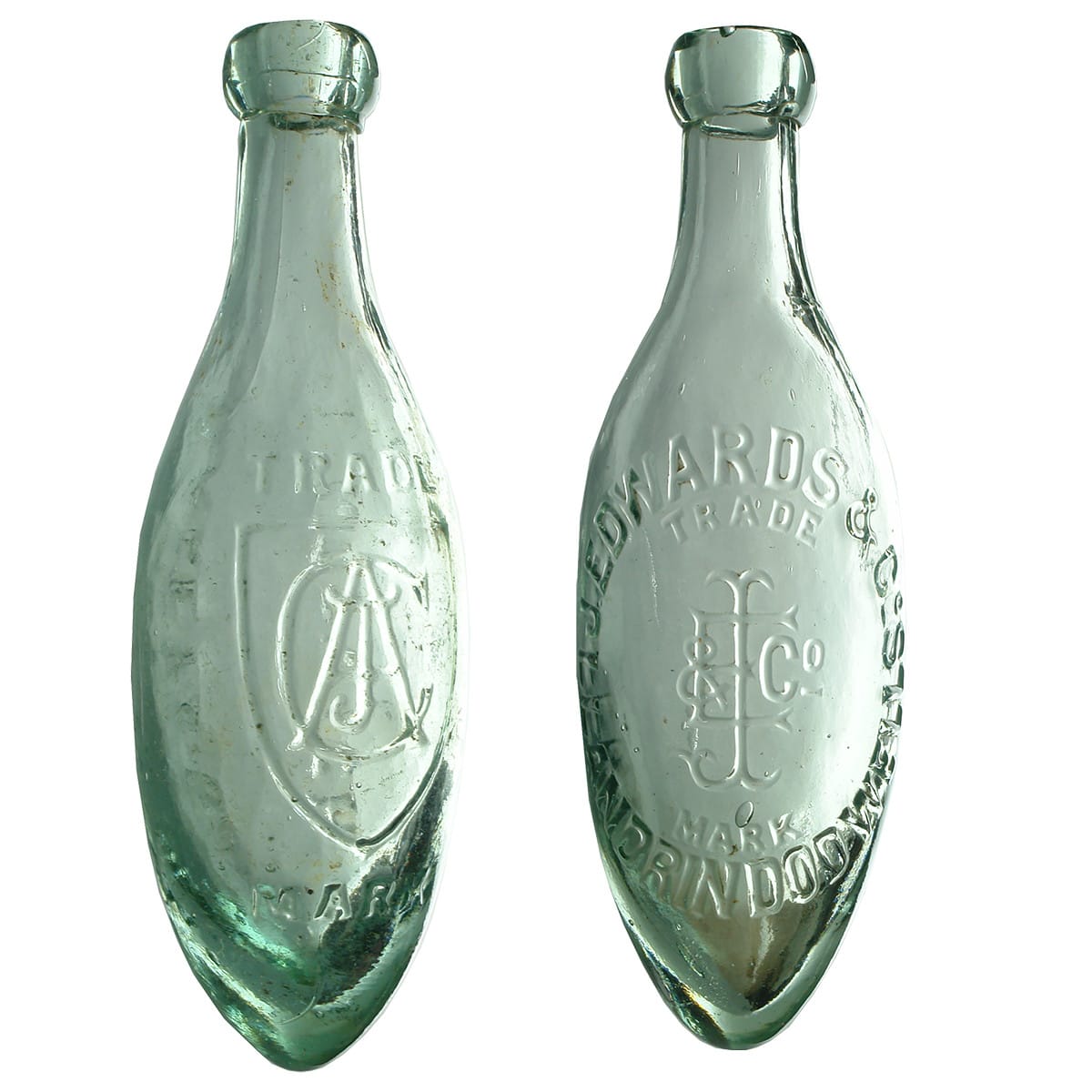 Pair of Torpedos: Caley, Norwich and Edwards, Llandrindod Wells. Aqua. 10 oz.