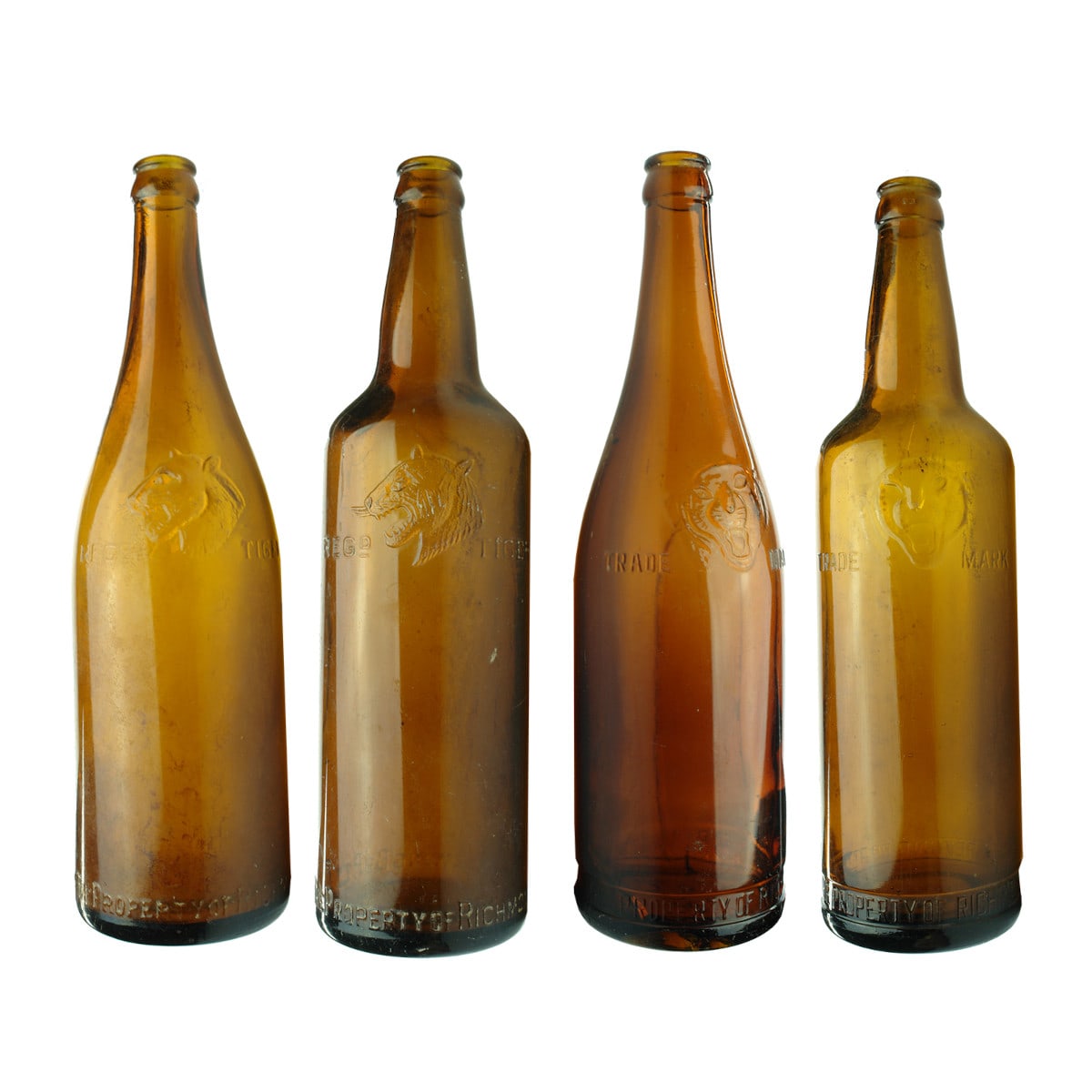 Four different Richmond Brewery Tiger's head beer bottles. (Victoria)