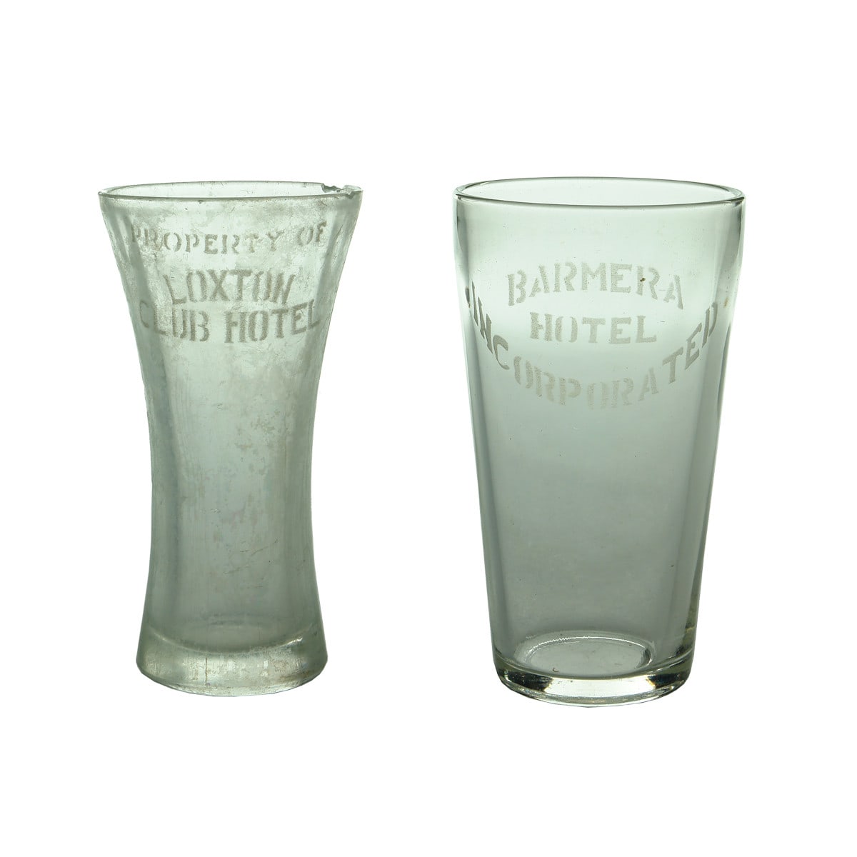 Two Beer Glasses: Loxton Club Hotel & Barmera Hotel. (South Australia)