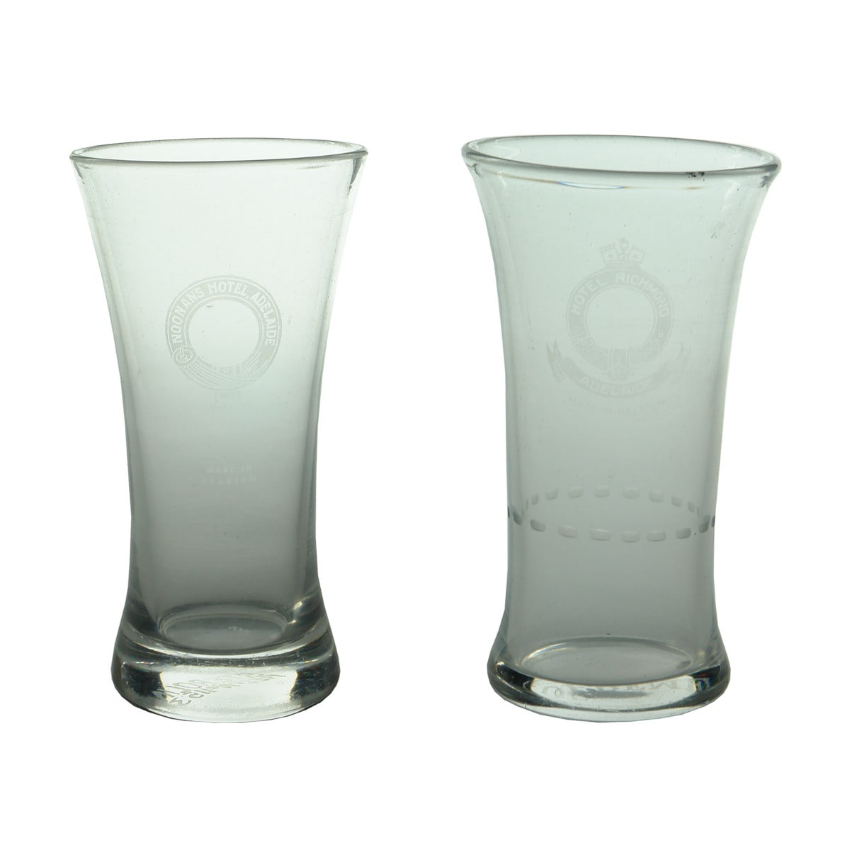 Two Hotel Glasses: Noonan's Hotel & Hotel Richmond, Adelaide. (South Australia)