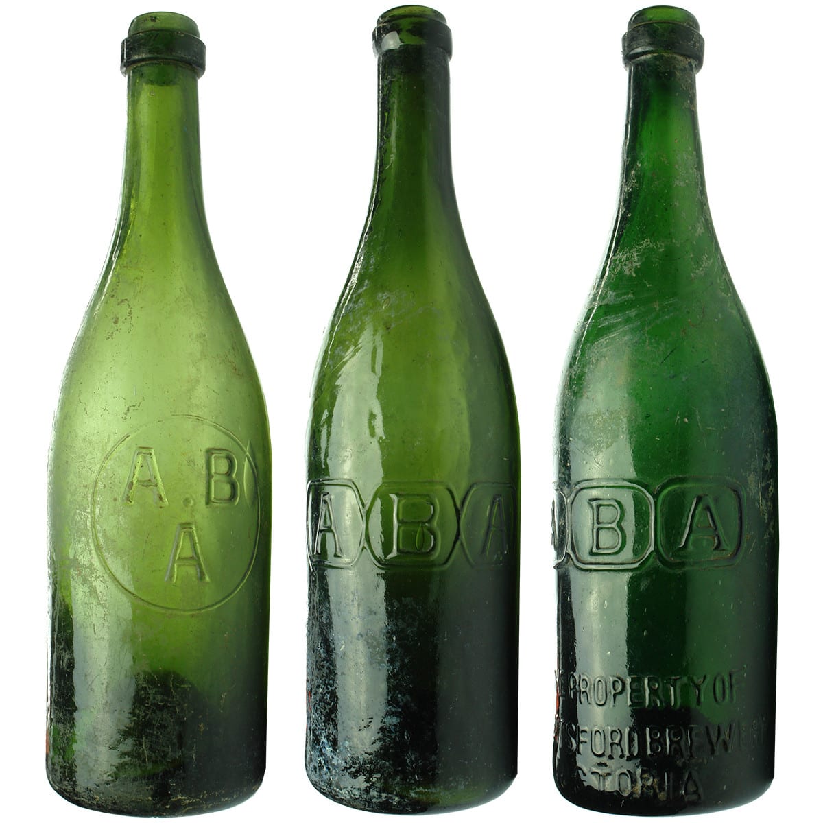 Three Beers: All variations of ABA, Abbotsford Brewery. Ring Seals. Green. 26 oz.