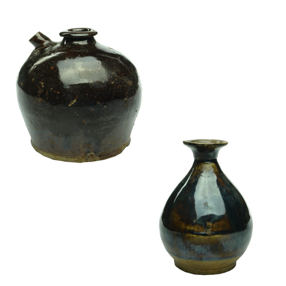 Two pieces of Chinese Pottery: Soy Sauce & Tiger Whisky.