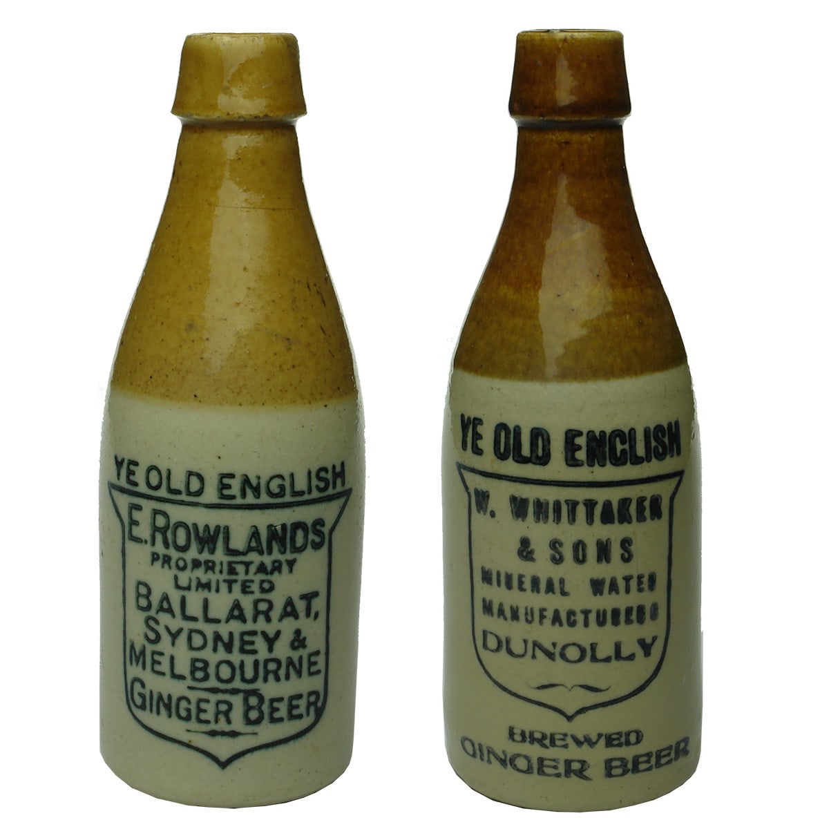 Pair of Ye Old English Ginger Beers! E. Rowlands & Whittaker. (Victoria & New South Wales)