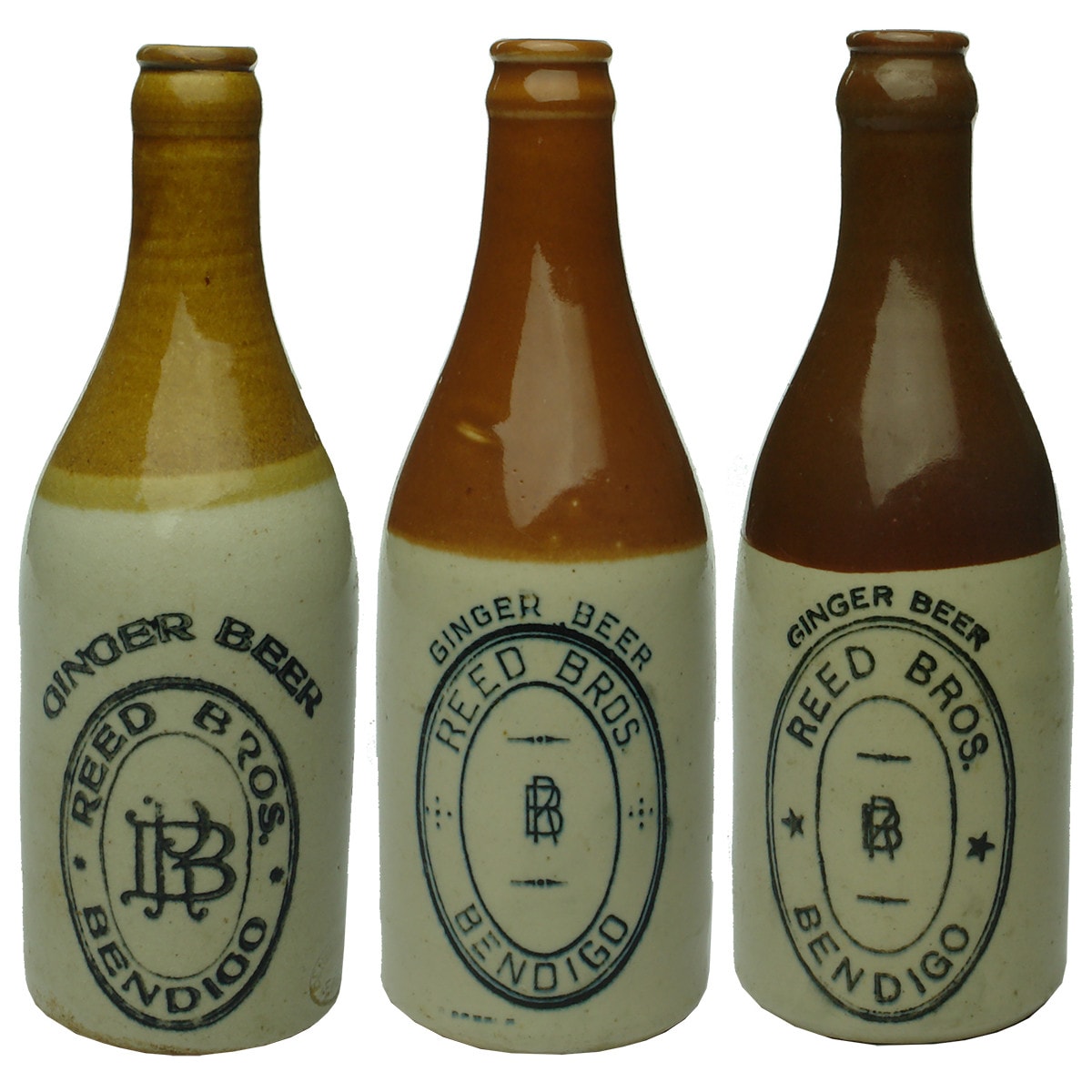 Three different Reed Bros., Bendigo Crown Seal Ginger Beers. (Victoria)