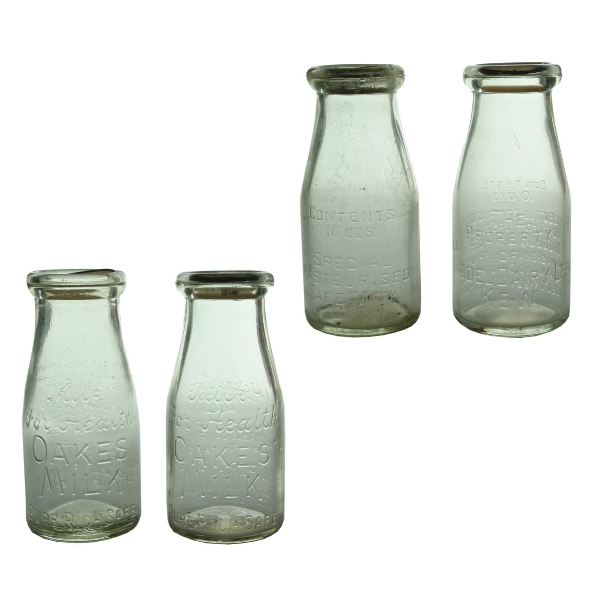 Four Half Pint Milks: 2 x different Oakes, Richmond; Special Pasteurised; Model Dairy Kew. (Victoria)