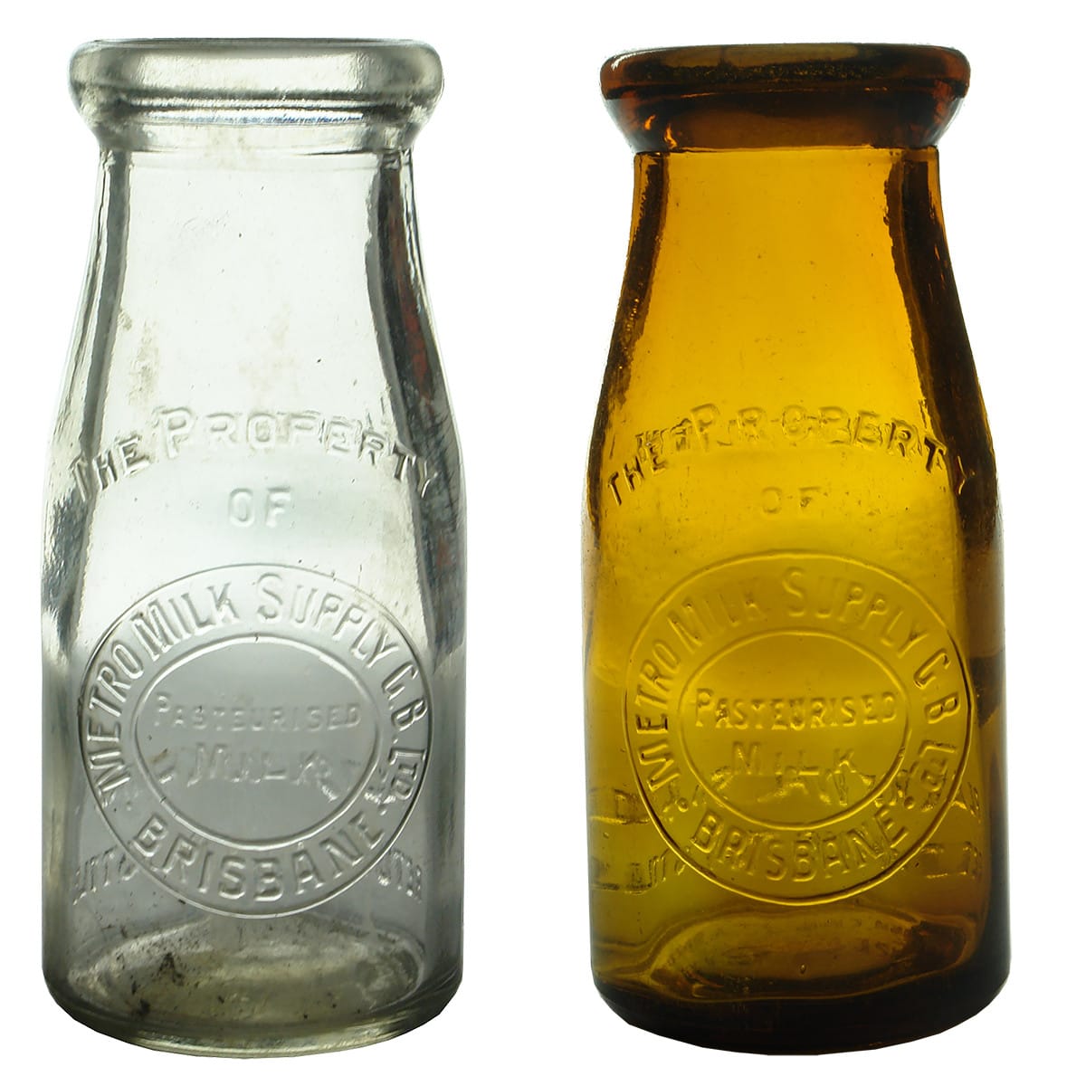 Pair of Metro Milk Supply, Brisbane Half Pint Milk Bottles. (Queensland)