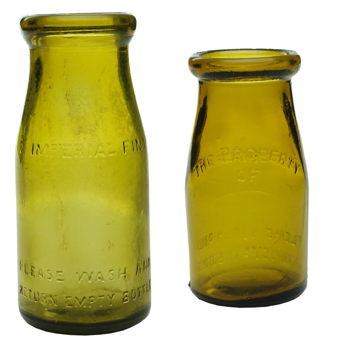 Two Amber Milk/Cream bottles: 1/2 Pint & 1/4 Pint. (Queensland)