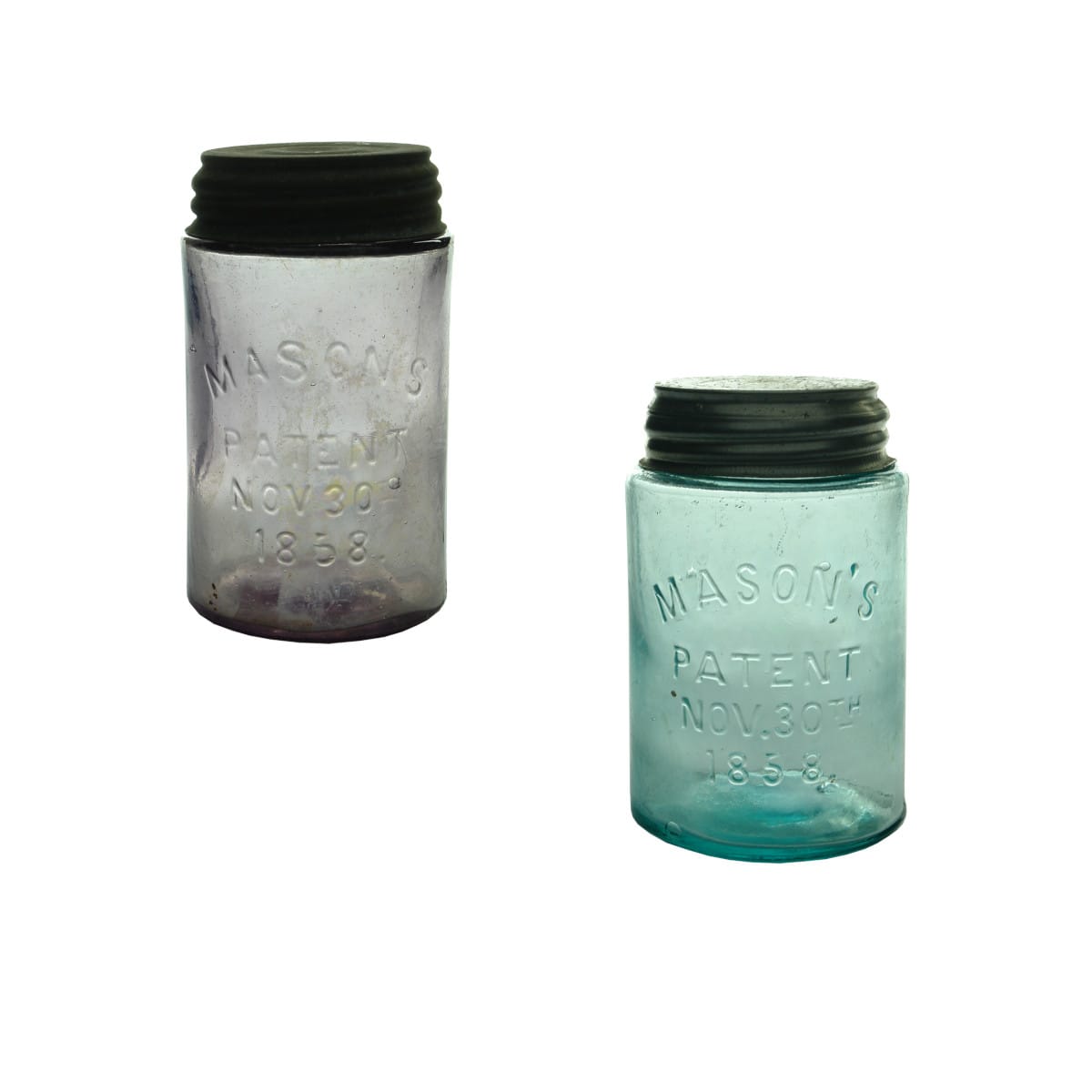 Pair of Pint Mason's Jars: Amethyst & Aqua.