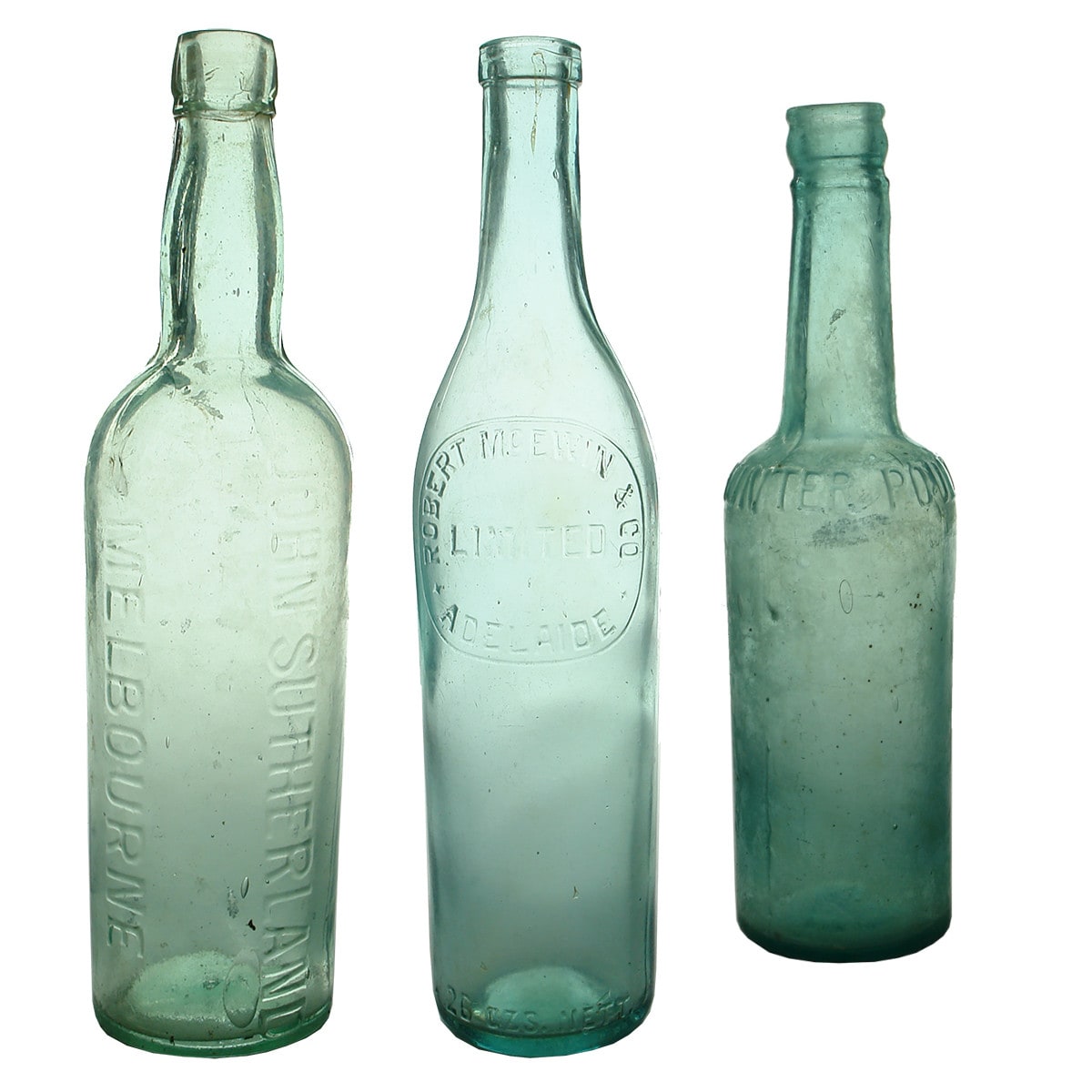 Three Household Bottles: John Sutherland; Robert McEwin; Hunter Poulton & Co.