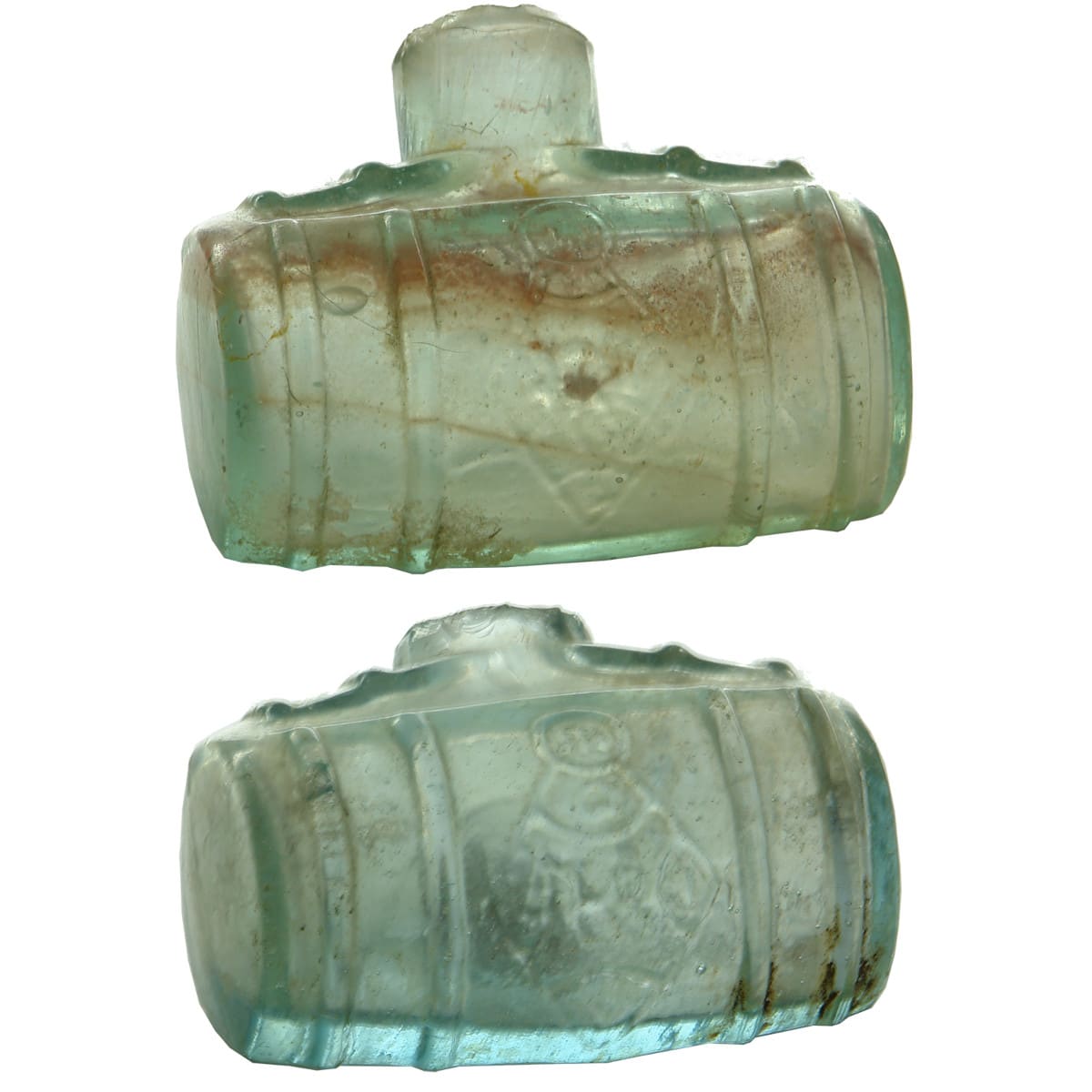 Pair of Inks. Both - Laying Down barrel shape. Registration Diamond. Aqua. 1 oz.