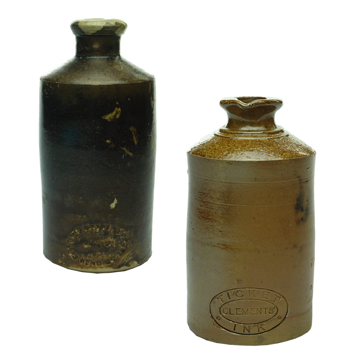 Pair of Stoneware Inks: Bendigo Pottery & Clements' Ticket Ink.