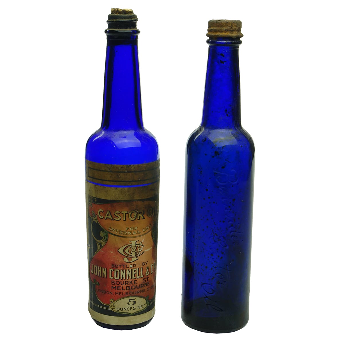 Pair of Screw Top Castor Oils: Burnside's and labelled John Connell & Co.