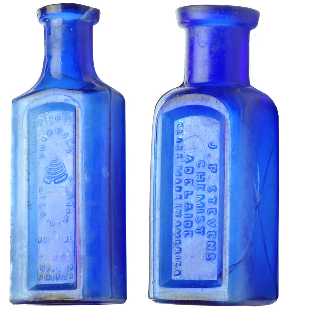 Pair of Blue Chemists: Strempel, Beehive Pharmacy, Adelaide & Stevens, Adelaide. (South Australia)