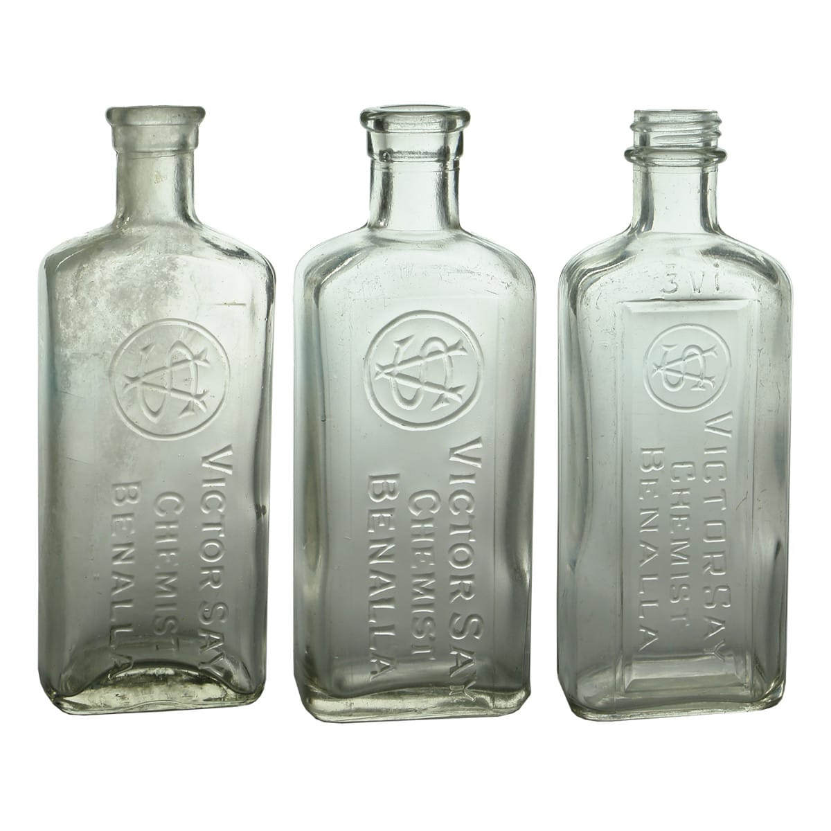 Three Victor Say Benalla Chemist Bottles. (Victoria)