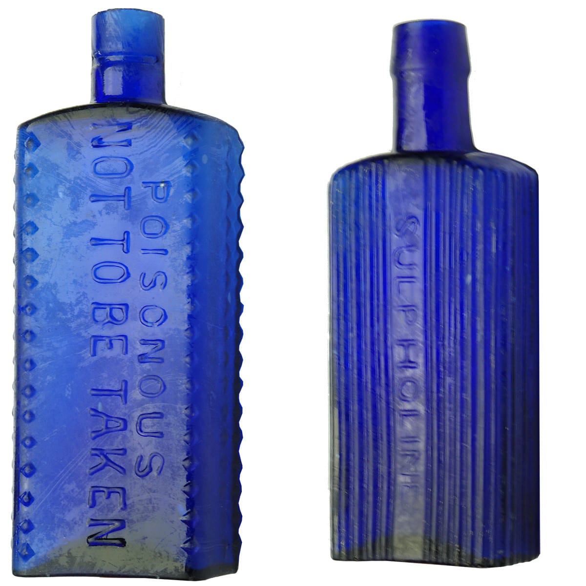 Pair of Poisons. Poisonous, Not to be Taken & Sulpholine. Cobalt Blue.