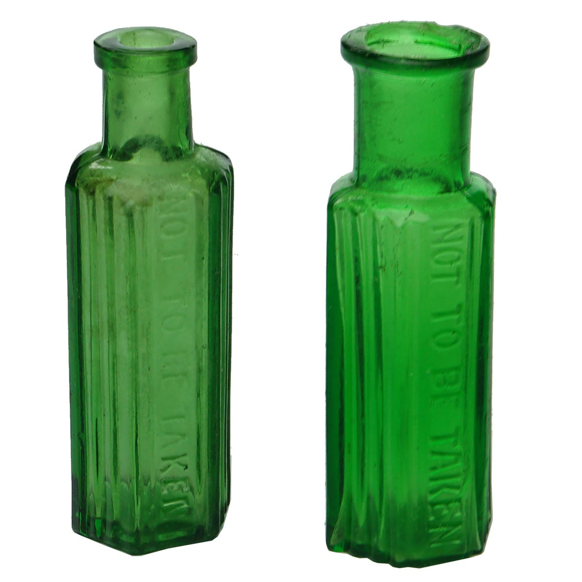 Pair of Poisons. Not to be Taken. Hexagonal. Bright Green. 1 & 1/2 oz.