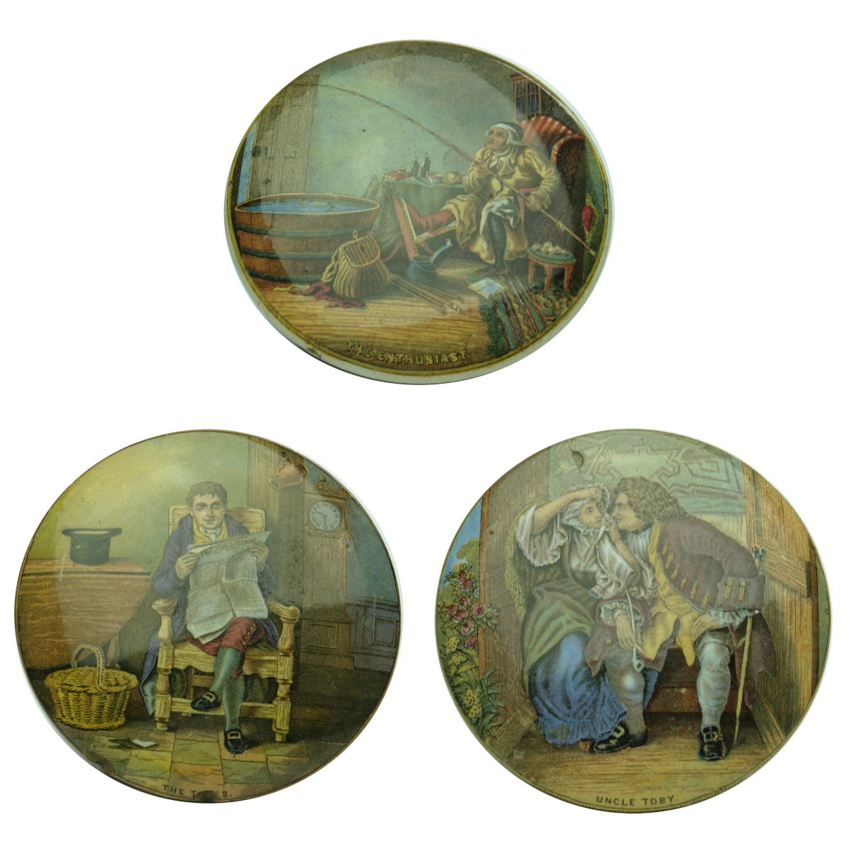 Three Prattware Lids: The Enthusiast; The Times & Uncle Toby.