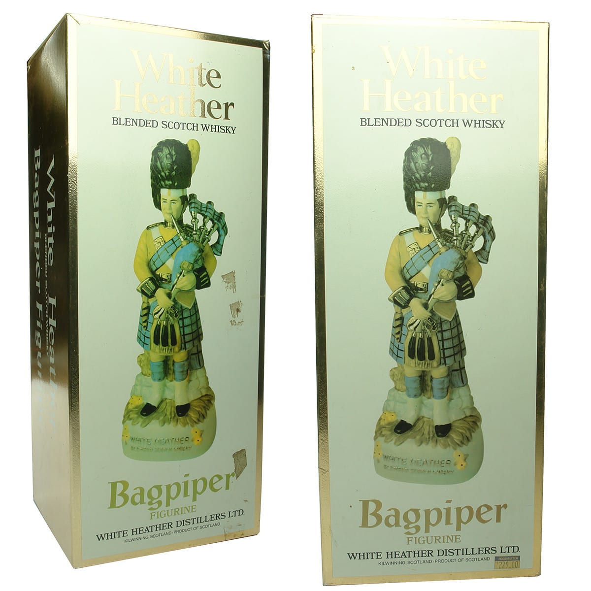 Whisky. Pair of White Heather Bagpiper Figurines in Original Boxes!