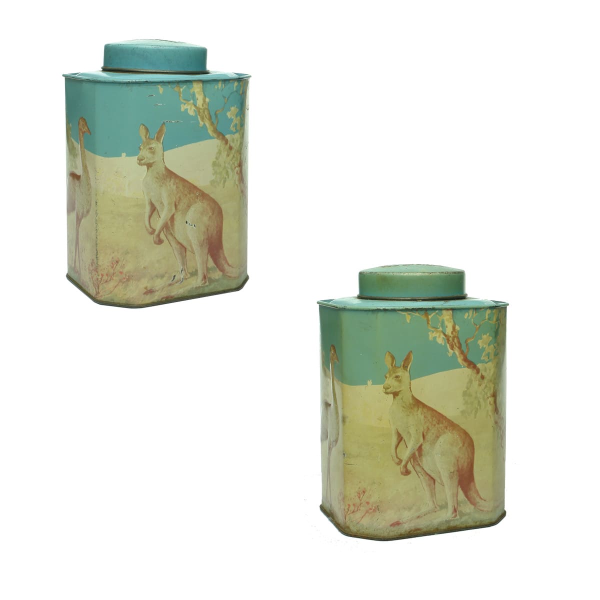 Tin. Pair of Bushells Tea Caddy's with Australian Fauna. 1 Pound.