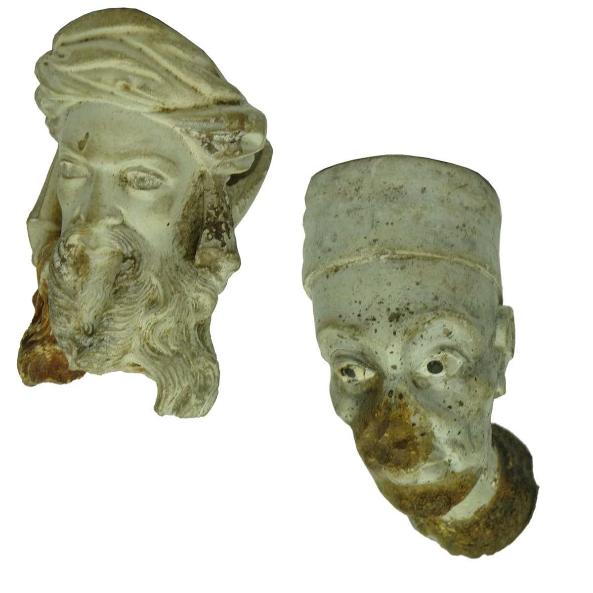 Two figural Clay Pipes with Men in Turbans.